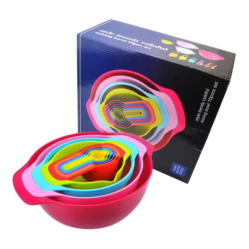 Creative rainbow plastic measuring cup, set scaled, measuring spoon, storage system, 10 pieces