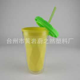 厂家直供16oz双层菱形吸管杯 PS材质 平盖吸管杯可定logo图片