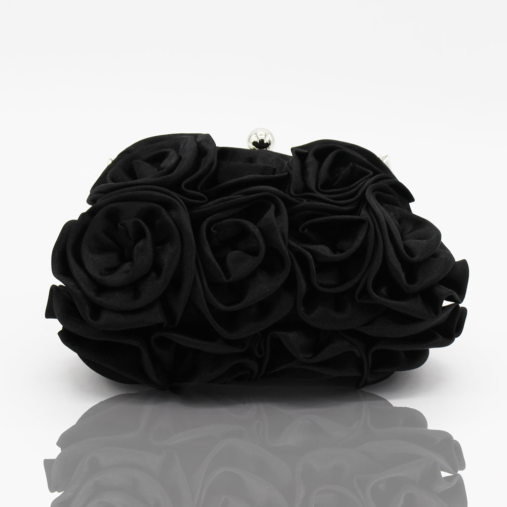 Túi clutch dạ hội satin hoa hồng 3D khâu tay 14 bông, kèm dây xích đeo chéo — Màu trắng, Màu đỏ, Màu đen, Màu Sâm panh chi tiết 26