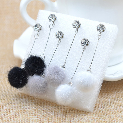 长款吊坠网红同款韩版毛球耳坠盒装小饰品流行貂毛耳环女配饰批发|ms