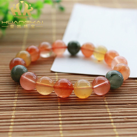 天然福禄寿水晶手链 红绿发宝石兔毛发晶厂家批发手串代发