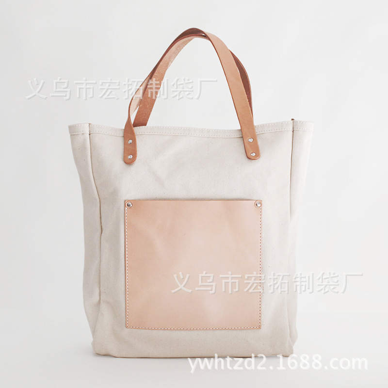 加皮帆布方形复古手提文艺加厚学生tote手拎托特包女