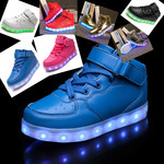 儿童灯鞋高帮童鞋空军一号LED发光鞋USB充电舞蹈鞋男女童板鞋厂家