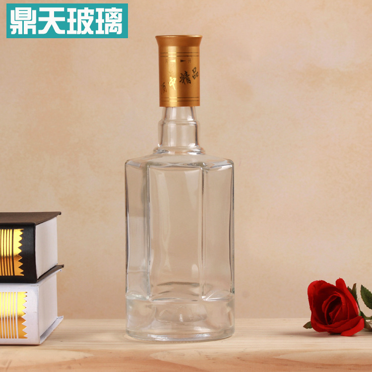 六角白酒瓶450ml透明玻璃药酒瓶无铅玻璃劲酒瓶空酒瓶子可定制