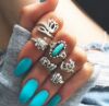 Retro turquoise ring, set, Aliexpress, wish, flowered, 3D