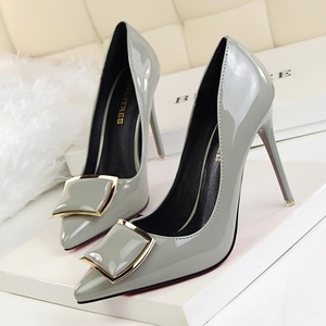 2586-39 han edition sexy show with ultra-high with shallow thin thin mouth pointed paint metal buckles single shoe heels