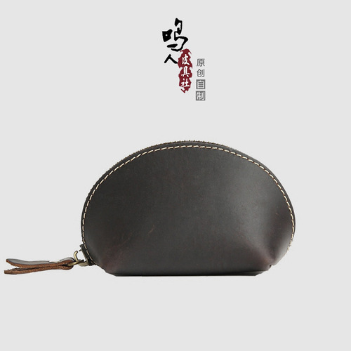 Korean version of creative retro crazy horse leather first layer cowhide mini shell coin purse for men and women genuine leather coin bag storage bag