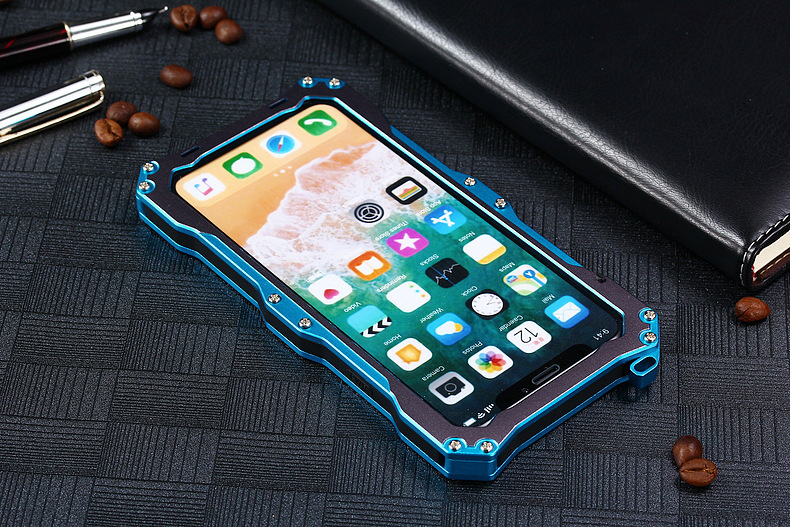 S.CENG Gundam Water Resistant Dustproof Shockproof Silicone Gorilla Glass Aluminum Alloy Metal Case Cover for Apple iPhone X