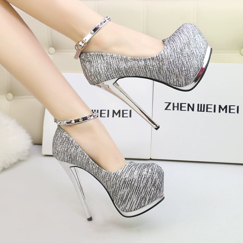 8313-1 (специальный) Европейская и американская мода блестки одиночная обувь водонепроницаемый стол тонкий с заклепками на супер высоком каблуке Женская обувь
