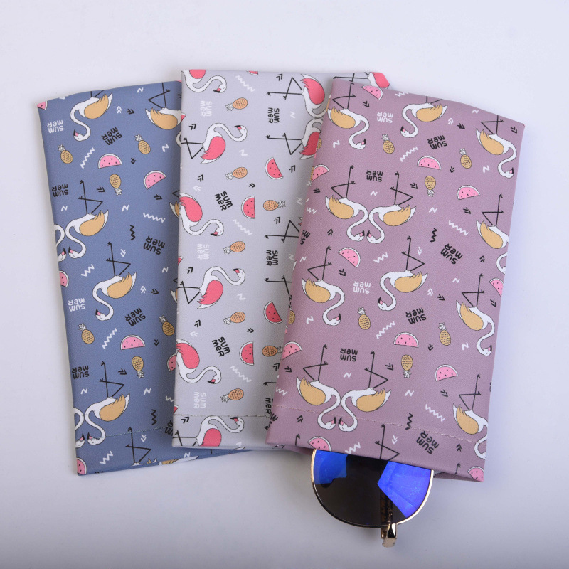 Leather Glasses Bag Glasses Case Flamingo Geometric Glasses Bag Cartoon Glasses Bag