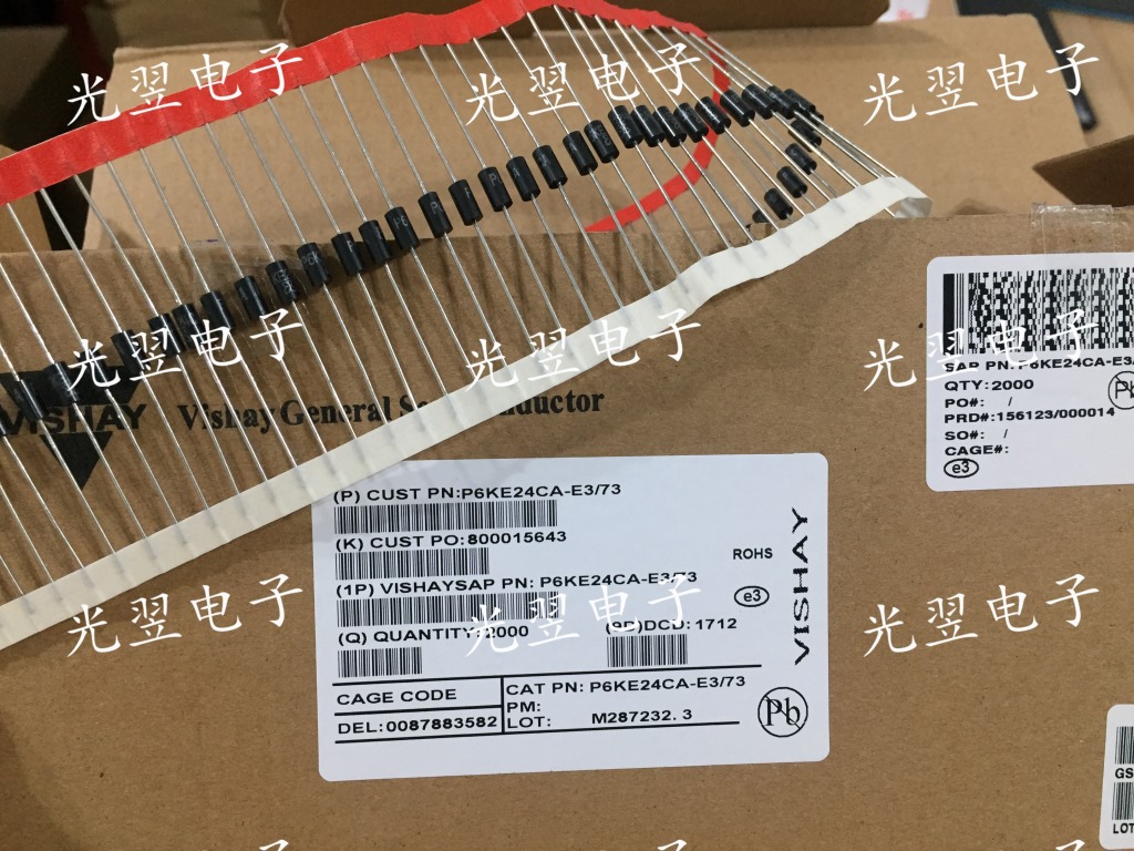 直插TVS二极管 P6KE22CA  P6KE24CA  VISHAY正品 双向瞬变抑制