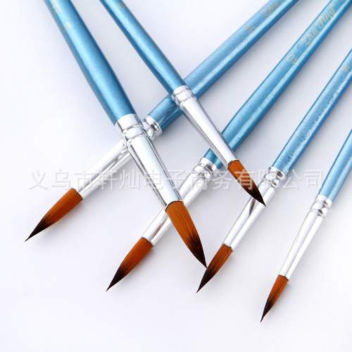 12 two-color nylon round edge pearlescent blue rods gouache watercolor oil paint brushes