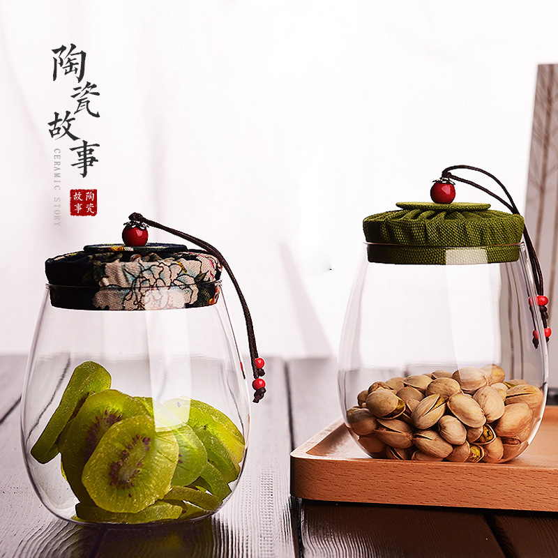 茶罐小青柑包装盒红茶花茶蜡染布盖储物密封创意玻璃大号茶叶罐子