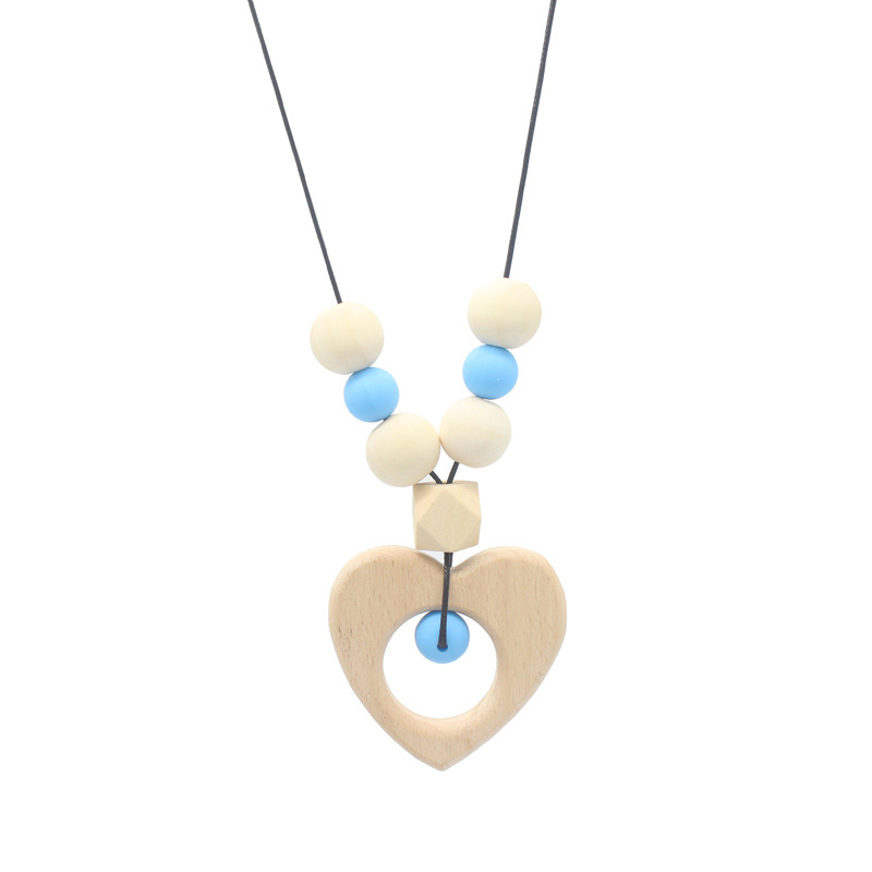 Mordedor bebé collar bebé cuentas de silicona de madera masticar mordida pegamento niños molar joyería colgante collar