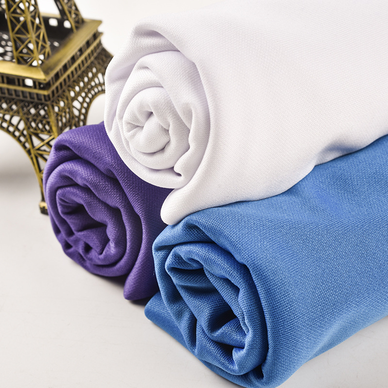 厂家供应全棉针织面料平纹染色涤盖涤针织布车套休闲运动服装用布