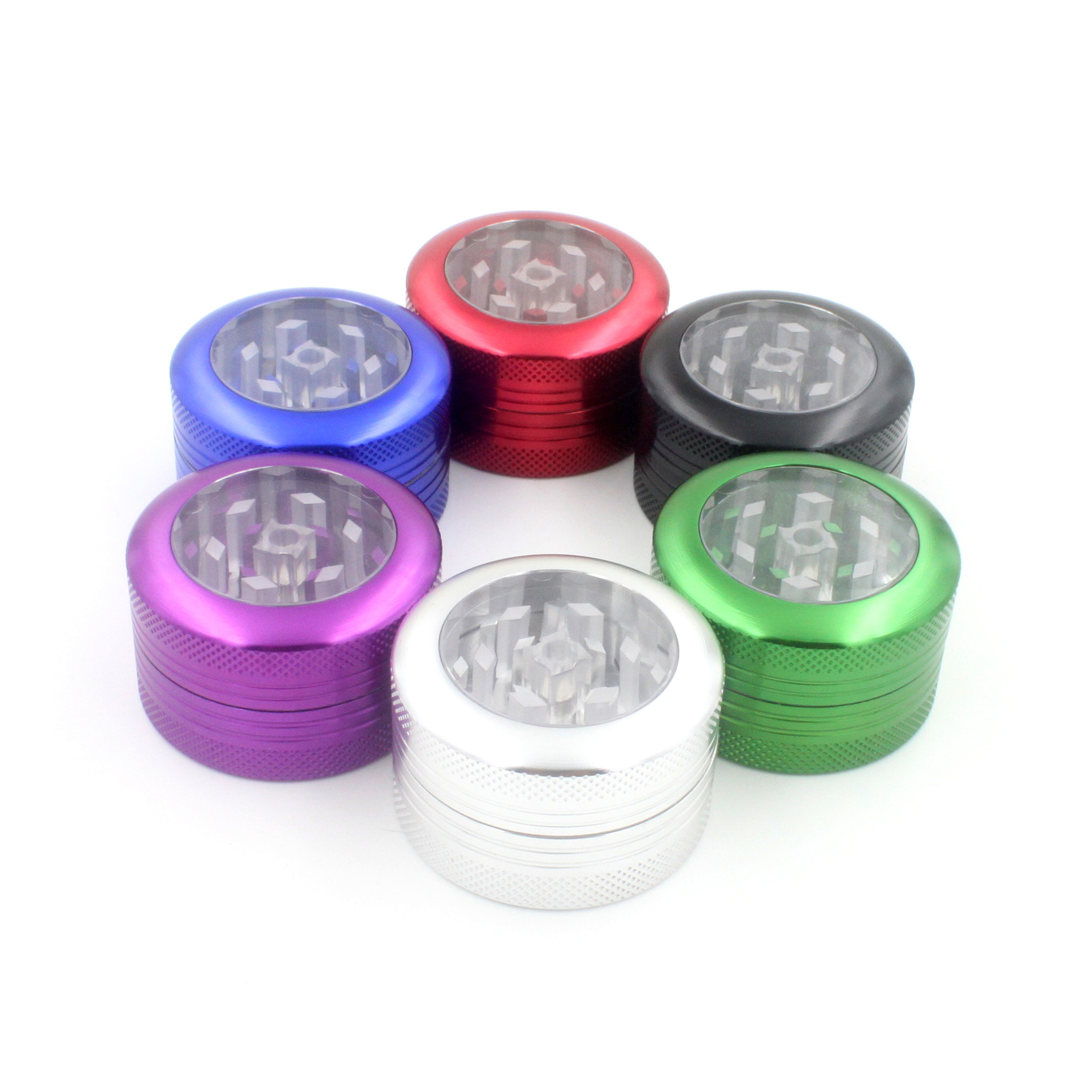 跨境专供2层铝合金塑料盖磨烟器 两层铝制CNC齿磨烟盒碎烟器 厂家