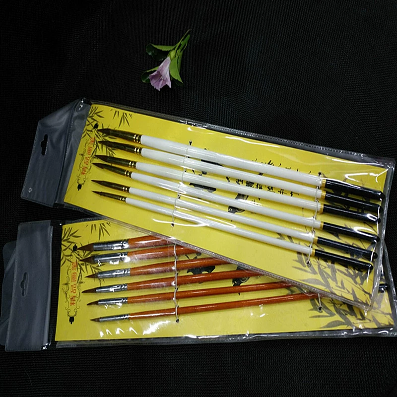 Brush, golden copper set, gouache, chalk, line drawing