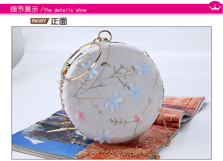 Embroidery Dinner Bag Round Evening Bag Clutch Bag display picture 2