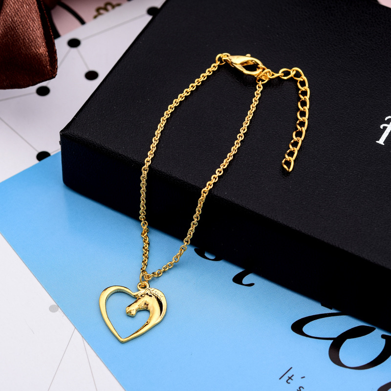 Peach Heart Bracelet Gold And Silver Animal Horse Head Pendant Bracelet Anklet Wholesale display picture 8