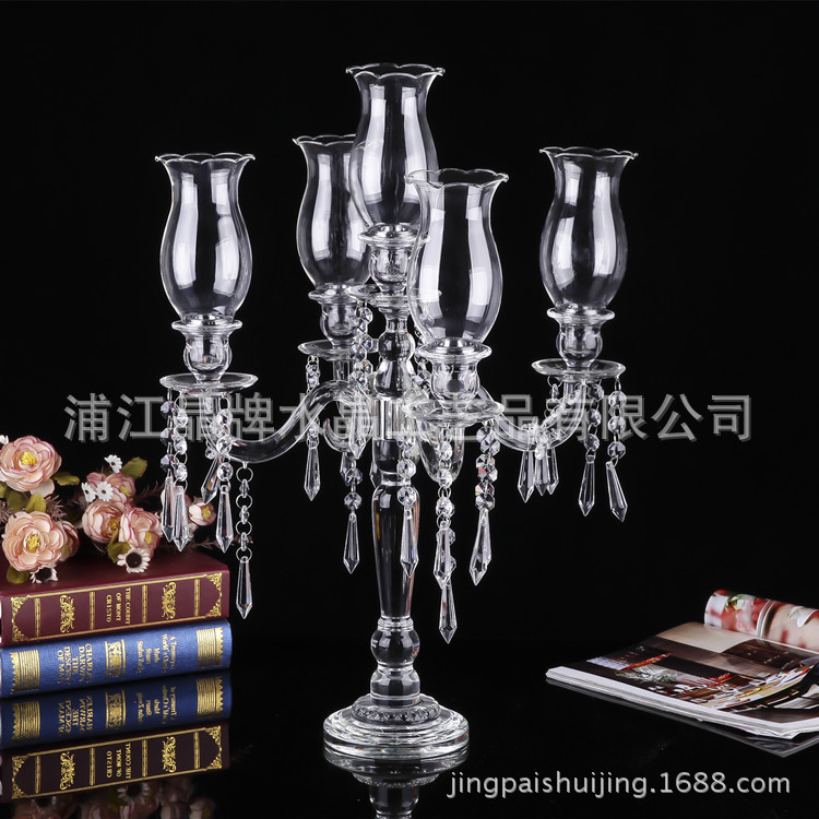 直销欧式五头罗马柱水晶烛台户外婚礼婚庆喜庆生日烛光晚餐摆件
