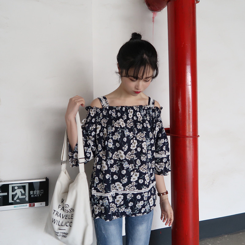 式衬衫-910#实拍 小碎花一字肩花边吊带短袖娃