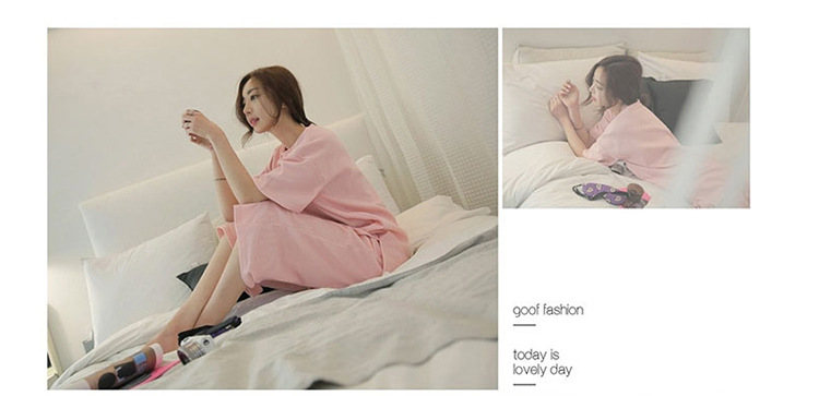 帮手描述图：睡衣女夏季短袖薄款可爱卡通韩版休闲时尚笑脸宽松大