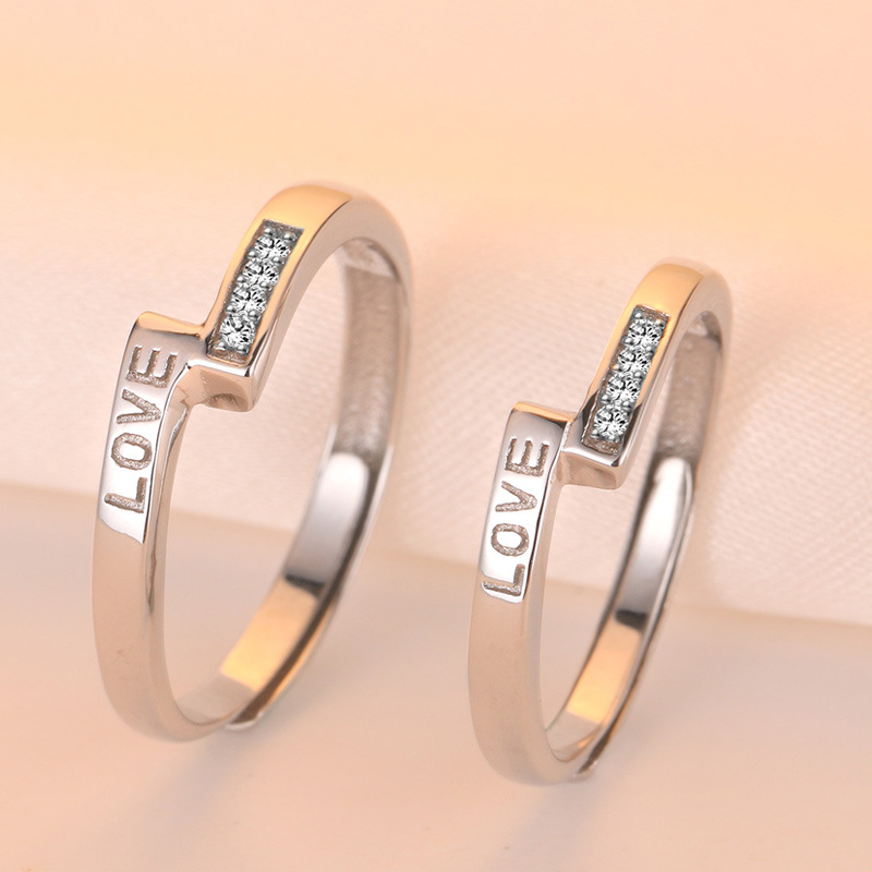 S925 par de plata esterlina pequeño diseño temperamento hombres y mujeres anillo de apertura anillo de dedo de alimentos Qixi Día de San Valentín