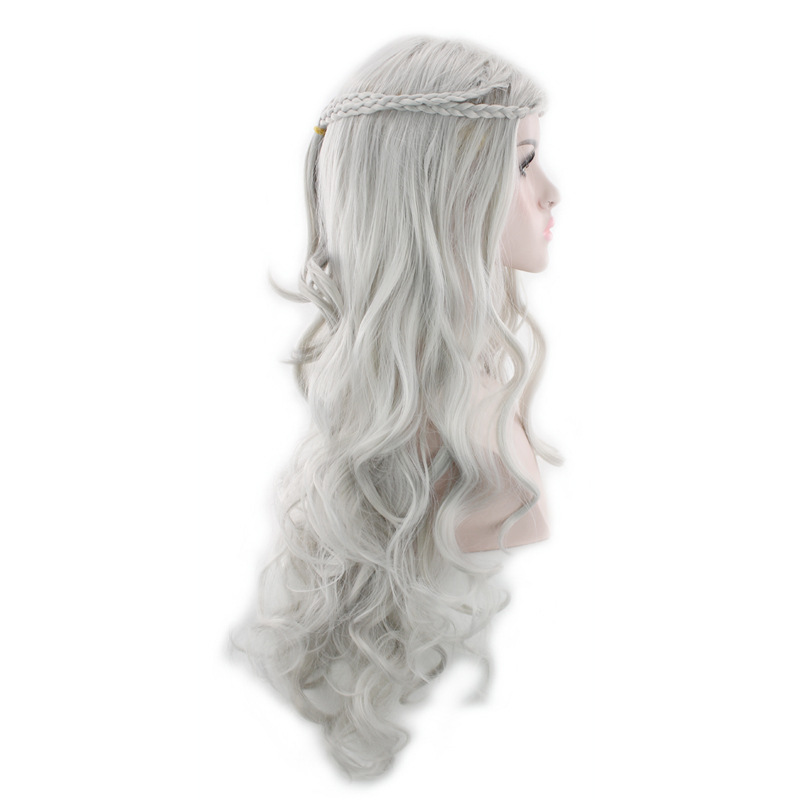 perruque synthétique The Game Song of Ice Fire Denise 70cm Tissage Argent Cheveux Longs Bouclés et Perruque Dorée Fille_voghion.com