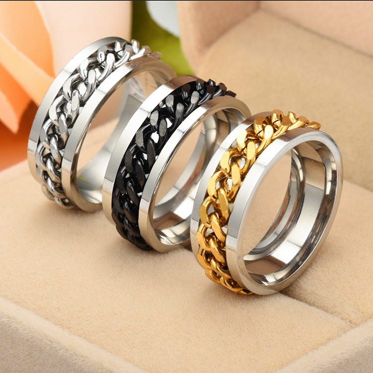 New Simple Titanium Steel Rotatable Roman Chain Ring Wholesale Nihaojewelry display picture 3