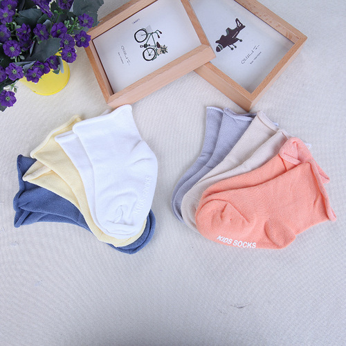 【2019 Plain Color Slip Mouth Socks】New Cotton Socks Spring and Autumn Edge Plain Color Children Socks Baby Baby Socks