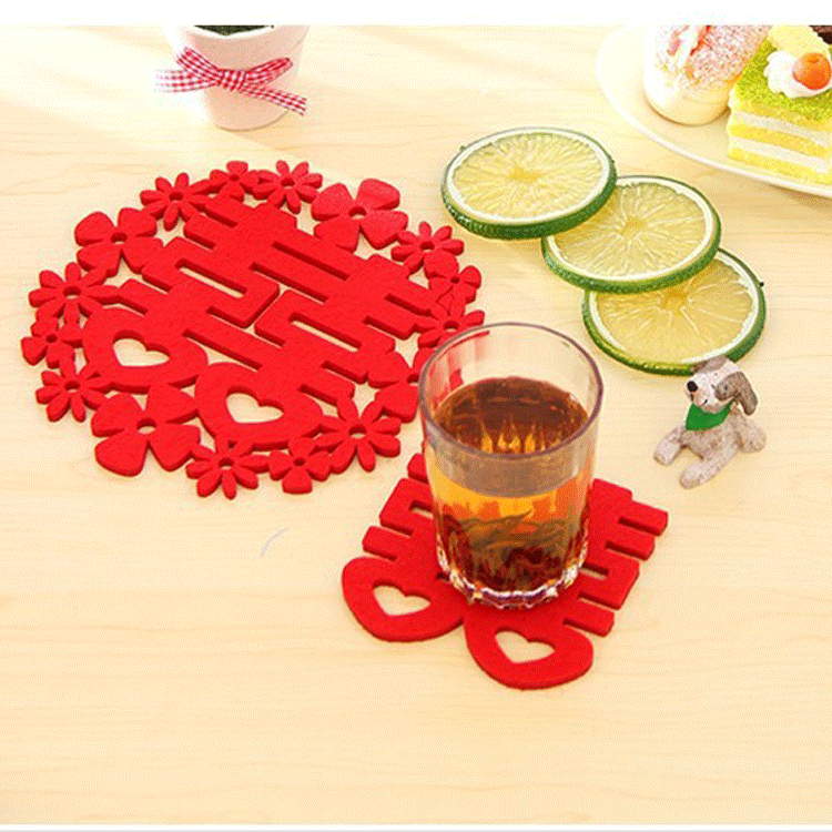 【厂家直销】红双喜毛毡杯垫 餐具垫 隔热垫 毛毡杯具杯垫