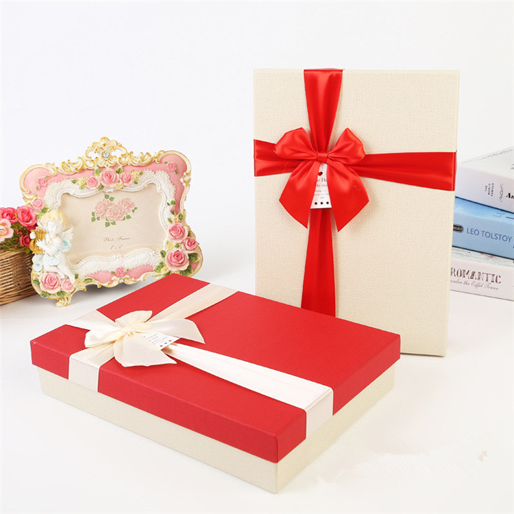 新款精致蝴蝶结创意礼品盒丝巾长方形礼物盒logo赠品包装盒通用