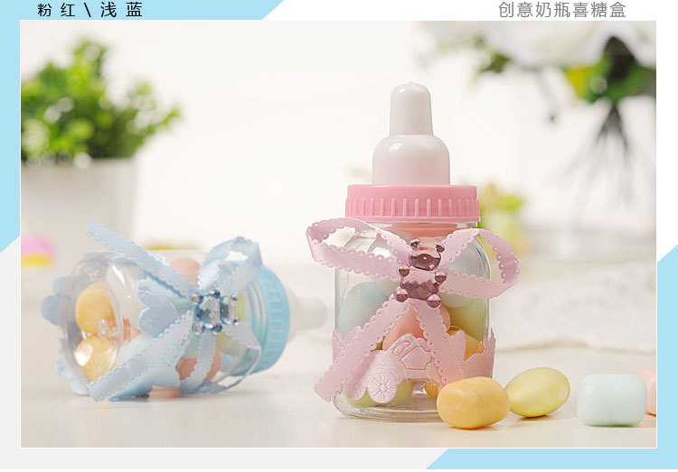 创意奶瓶透明塑料喜糖盒 欧式baby shower宝宝周岁满月糖果包装盒详情18