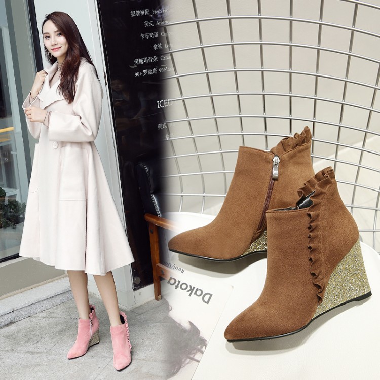Low boots wedge heel heels