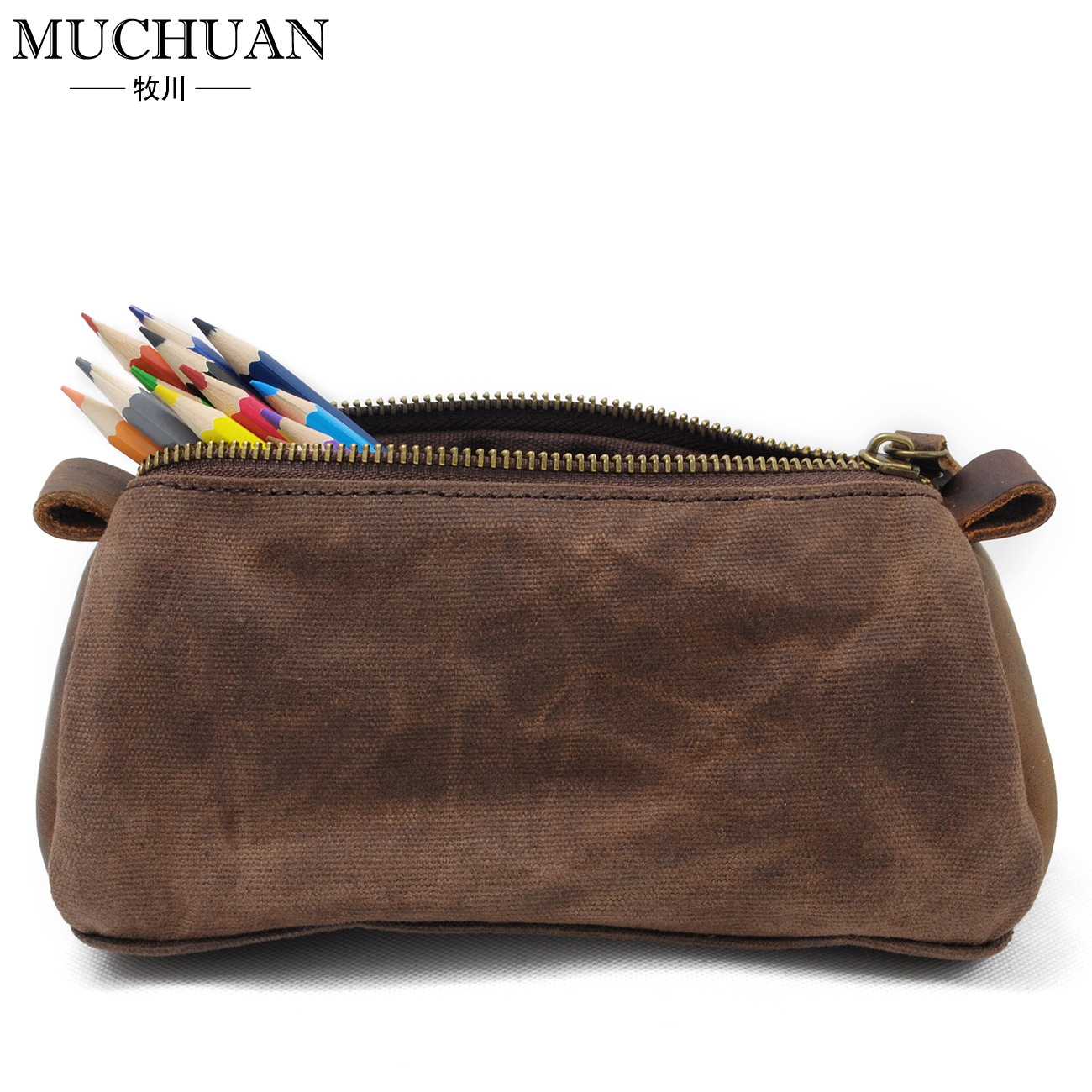 新款油蜡帆布男士手拿包配真皮化妆包复古差旅包洗漱收纳包笔袋|ru