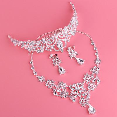 Bridal tiara crown three-piece set Korean wedding wedding jewelry wedding accessories necklace earrings jewelry