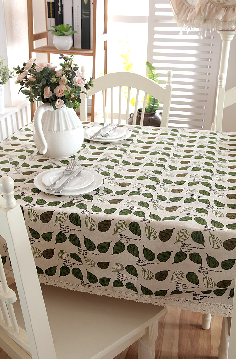 Pastoral Style Green Leaf Print Polyester Cotton Tablecloth_voghion.com