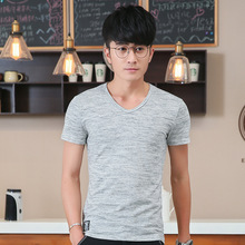 新品特惠男短袖T恤纯棉V领布标男士t摆恤地摊竹节棉男装体恤特价
