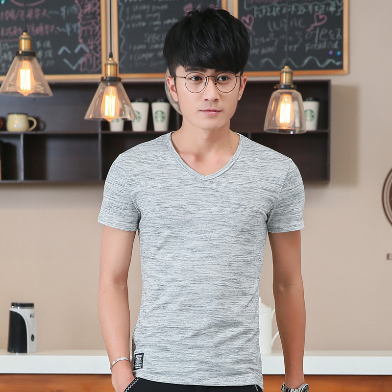 新品特惠男短袖T恤纯棉V领布标男士t摆恤地摊竹节棉男装体恤特价