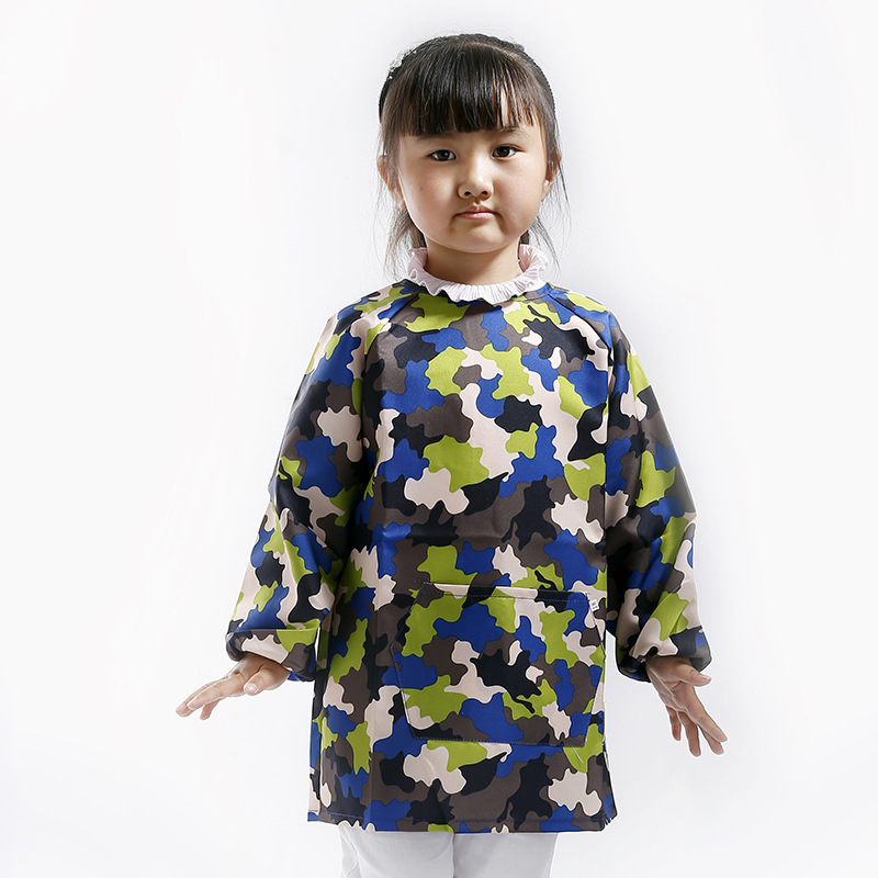时尚儿童布艺罩衣迷彩透气画画衣大童幼儿园宝宝反穿衣围裙|ms