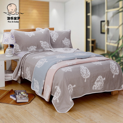 毛巾被六层纯棉纱布卡通简约日系床单 柔软舒服床上用品成人盖被