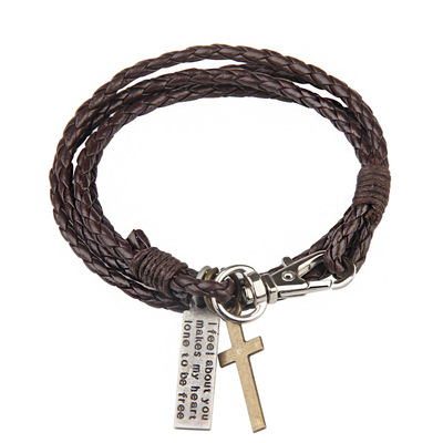 man fashion Leatherwear Bracelet Commodity Jewelry cross PU weave Bracelet Europe and America Bracelet One piece On behalf of