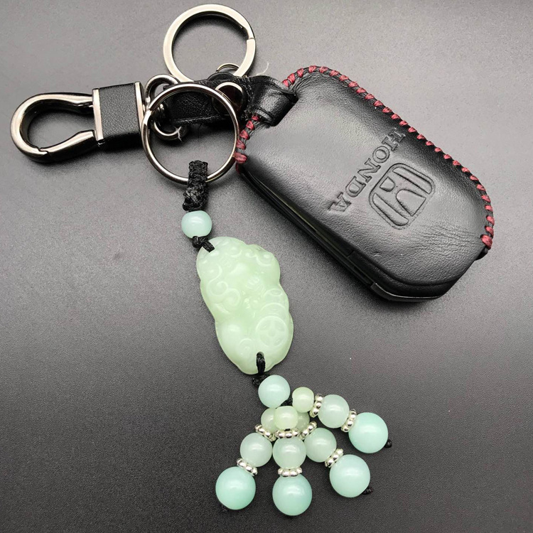 汽車玉石鑰匙扣掛件 男士女貔貅鑰匙鏈情侶招財平安腰扣R-2395