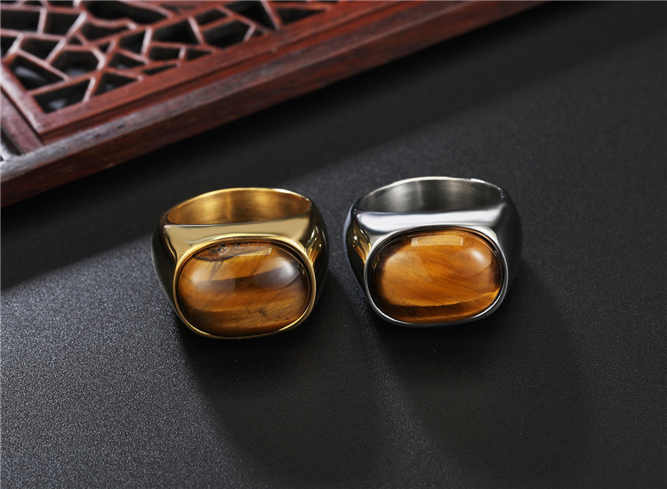Street Occasion Stainless Steel Material Hip-hop Exaggerated Oval Stainless Steel Inlay Tiger Eye Men's Rings