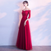 One word shoulder bridal toast new red wedding Korean wedding evening dress ladies elegance long spring long sleeve