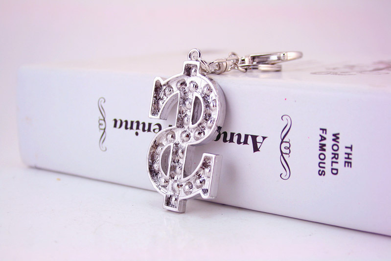 40g Weight Metal Material Unisex Gender Diamond-studded Dollar Sign Car Metal Pendant Men's Key Chain 4