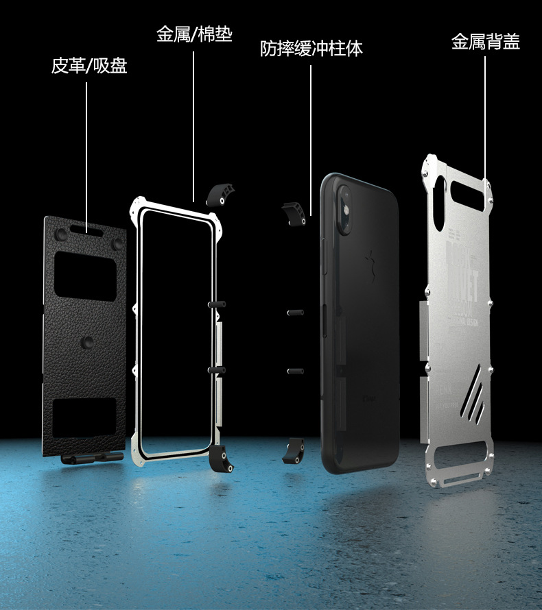 Armor King Iron Man Stainless Steel Dual Window Rivet Leather 360° Flip Case Cover for Apple iPhone X