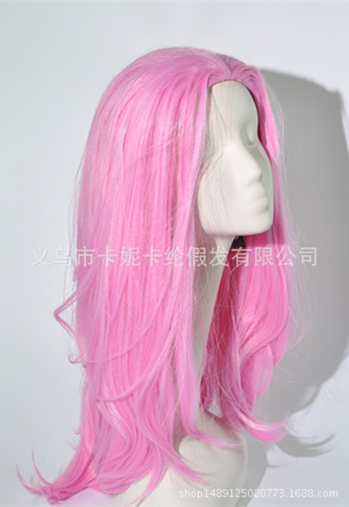 Nueva peluca rosa larga de moda