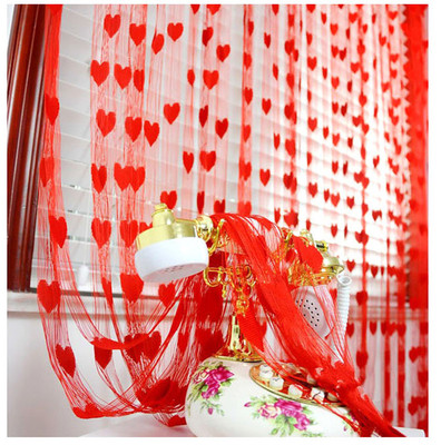 结婚婚房门窗喜庆布置桃心线帘韩式桃心爱心线帘1*2m装饰门帘批发