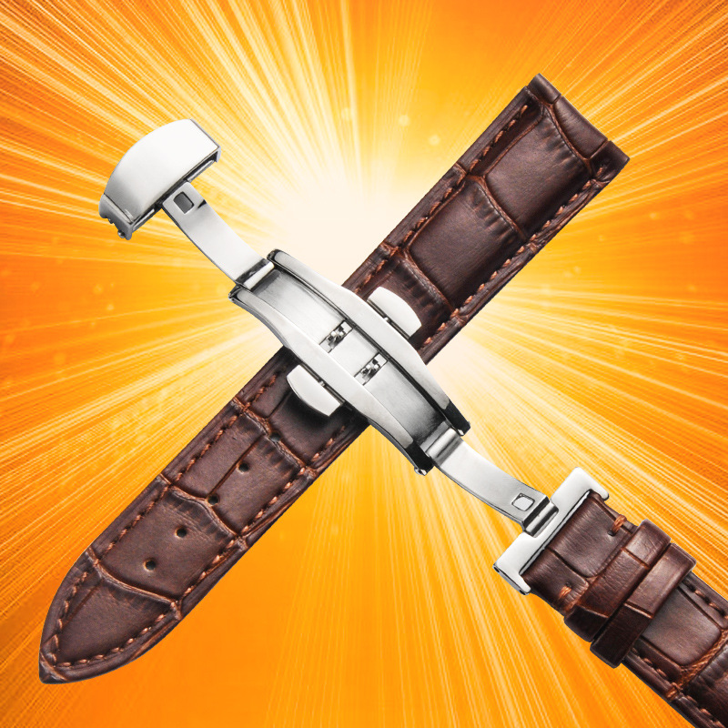 Venta al por mayor reloj correa de cuero genuino mariposa hebilla reloj hombres y mujeres correa de cuero de una sola pieza entrega